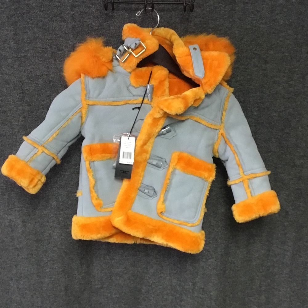 Jordan Craig Kids Gray Jacket with Bright Orange Fur Trim